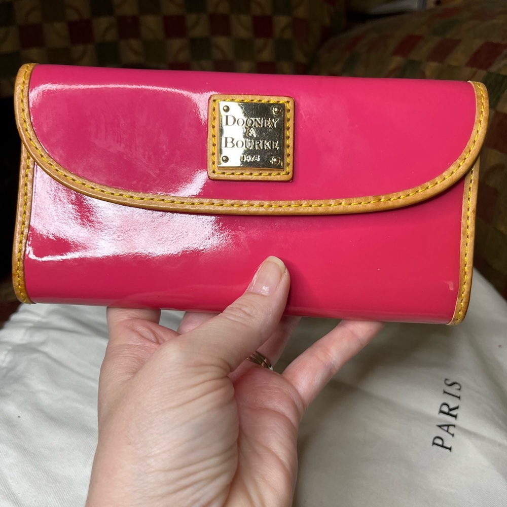 Dooney & Bourke Pink and Yellow Patent Leather Wallet